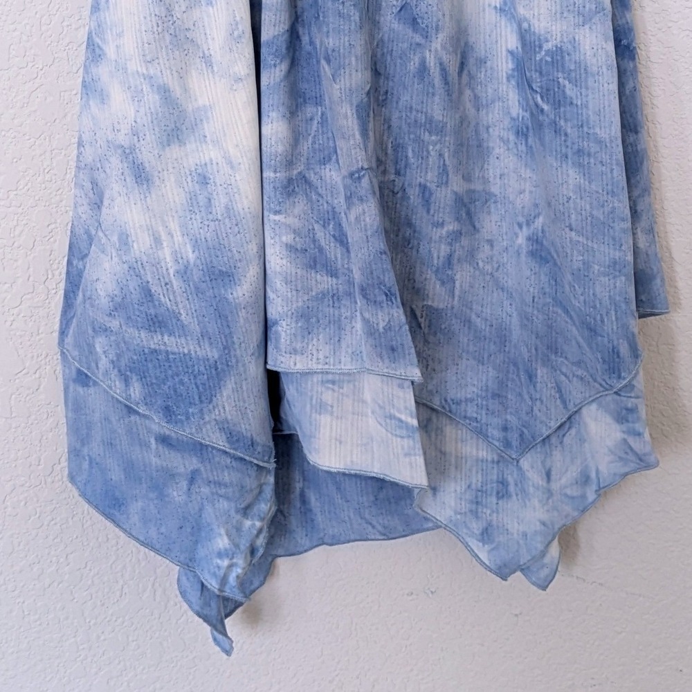 The Shirt Rochelle Behrens Tie Dye Mini Dress Blue Boho Handkerchief Hem - Picture 7 of 8